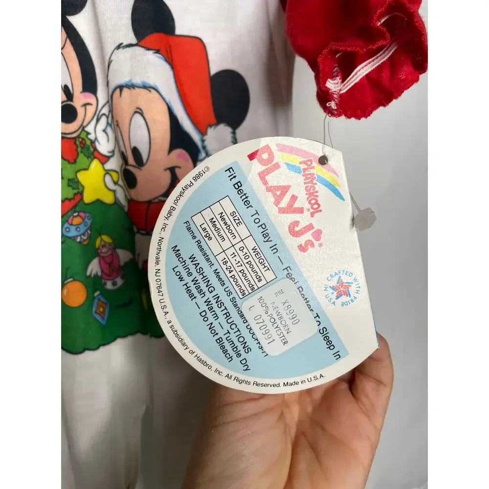 NEW Vintage 1984 Walt Disney Co Christmas One Piece Footie Mickey Minnie NEWBORN